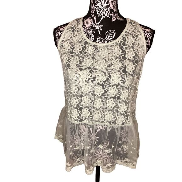 Pastel Green Ruby & Bloom Floral Lace Tank Top Ruffles Boho Bohemian Hippie - Picture 1 of 8